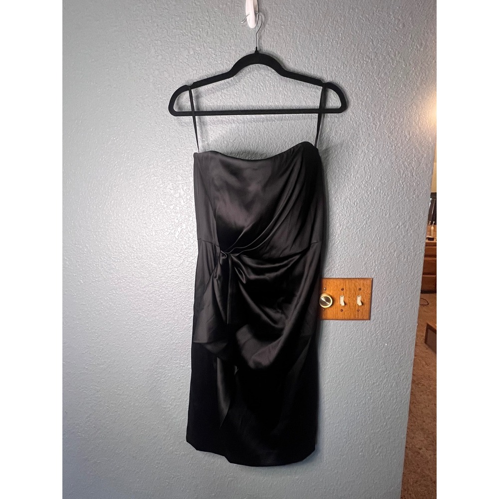 White House Black Market Black Strapless Satin Draped Knot Cocktail Dress 14